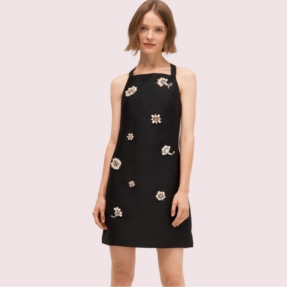 KATE SPADE size 8 black beaded pearl cocktail dress